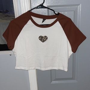 Embroidered Leopard Heart Crop Top